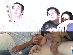 Naughty stripper gets blowjob at party