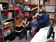 Shoplifters Charity Crawford and Zoey Laine suck sausage and plunged