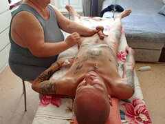 Stepmother Does a Body Massage and Jerks off My Oily Cock