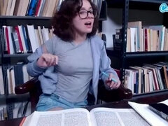 Leana Lovings Nerdy Teen Glasses Masturbating on Webcam in Library