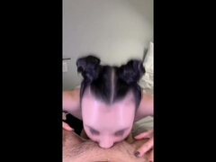 Pigtail chick shows amazing cock sucking skills