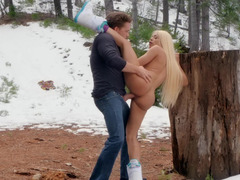 Huge cock hardcore in the snow with a blonde bimbo