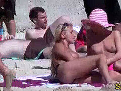 Amateur, Plage, Européenne, Allemand, Massage, De plein air, Public, Adolescente