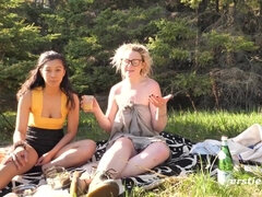 Sexy Lesbian Babes Have Sex Outdoors - Big tits brunette and blonde