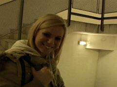 Blonde hottie enjoys deepthroating big black cock in public POV