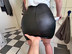 CUM IN HER LEATHER SKIRT