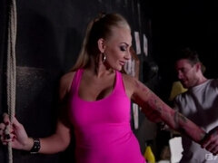 Kayla Green is rewarded with a creampie after licking her Dom's ass