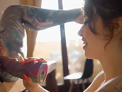 TwoTattooed Lesbian Anal Gape and Squirt and Big Toy