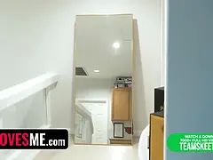 Grubby step-brother proves to his self-conscious busty sister-in-law that Big Tits can never be too giant