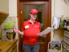 Incredible mom from delivery company demonstrates her monster boobs