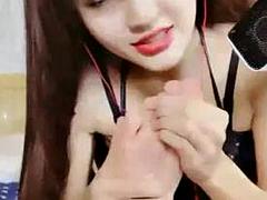 素人, アジア人, 美女, フェラチオ, 一人, オッパイの