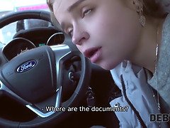 Calibri Angel goes shopping with her debt collector, sucking and fucking in HD