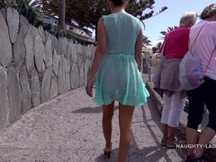 Slut Lada - Wind green dress - Public beach in Spain