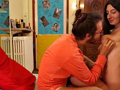 Awkward guy is surprised by an amazing cleaning lady who makes him cum inside!