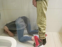 Pee On My Ass In Jenas And Red High Heels
