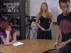 Rubia, Corridas faciales, Tacones, Tetas naturales, Coño, Afeitado, Medias largas, Tetas