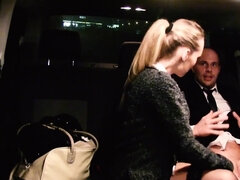 Blonde secretary sucks a dick and gets fucked in the limo