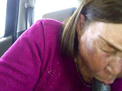 aged Korean chinese nymph Sucking BBC dry in car.