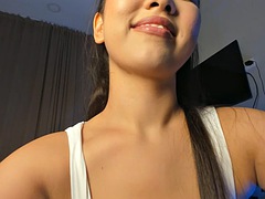 아시안, 아기, 큰 가슴, 흑갈색 머리, 혼자, 젖가슴, 웹캠