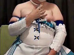 Chubby Femboy Cat in Felix Cosplay