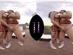 Latina schoolgirls and lesbians get frisky in virtual reality VR porn