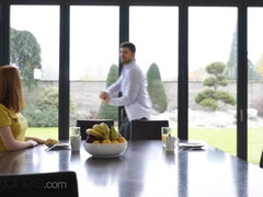 Big tits redhead slut Lenina Crowne and pussy eating big dick husband - erotic breakfast sex