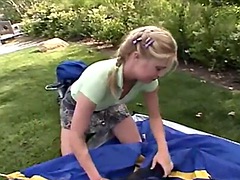 Camp teen girl goes solo masturbating