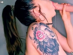 Dirty-talking gagging slut Tanya Taboo gives a wild and sloppy deep-throat blowjob