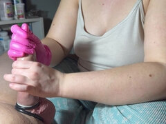 Duży kutas, Para, Wytrysk, Rękawiczki, Obciąganie, Domowej roboty