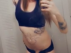 Cute trans takes off her satin pajamas to show her small penis