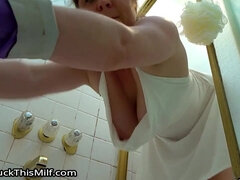 Chubby Stepmom Lets Stepson Hump Her While Cleaning The Bathtub