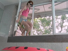 Mamada, Pies, Fetiche, Pajear, Lamidas, Al aire libre, Piscina, Coño