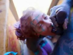 Blonde, Sucer une bite, Robe, Hd, Petite femme, Criant, Tatouage, Nénés