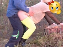 Exhibitionist city girl gets fucked outdoors by village hooligan