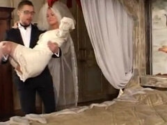 Femdom bride pussy & foot dominating her groom in the bedroom