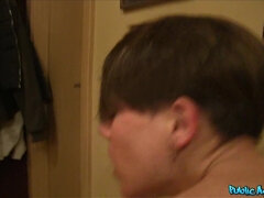 Short Haired Slim Brunette Babe Fucked From Behind for some cash