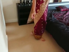 Red saree Bhabhi caught watching porn seduced and fucked by Devar dirty hindi audio desi chudai leaked scandal sextape bollywood POV Indian