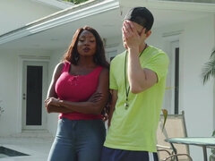 Ebony MILF fucks her son's coach