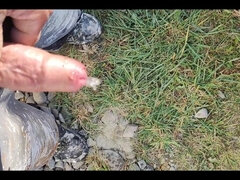 Enthousiasteling, Sperma shot, Masturbatie, Buiten, Alleen