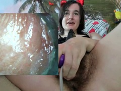 Czech lady has fun with her hairy pussy