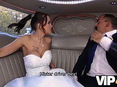 Bride permits husband to watch her having ass scored in limo