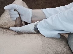 Pareja, Corridas, Médico, Guantes, Pajear, Casero, Látex, Uniforme