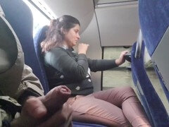Spycam catches curvy mommy giving a blowjob and handjob on the bus