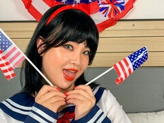 アジア人, デカチン, フェラチオ, 茶髪の, 異人種間, なめる, オナニー, ショートヘア