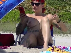 Leie, Strand, Ehemann, Nackt, Nudist, Rasiert, Spanner, Ehefrau