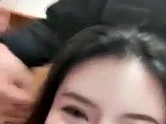 Sexy girl seduces a guy in a barber shop