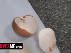 Curvy step sis Dana Wolf gives step bro a bj in the kitchen point of view fashion - sislovesme