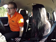 Tattooed British babe gets stuffed by tutor after driving lesson