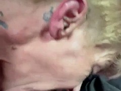 Toothless granny from the street gives a blowjob in the car