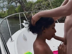 Thirsty brunette with a great tan gets banged in public